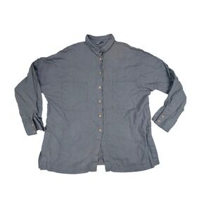 Linenfox Gray Linen Button Down Shirt Oversized Lagenlook Blouse L-XL
